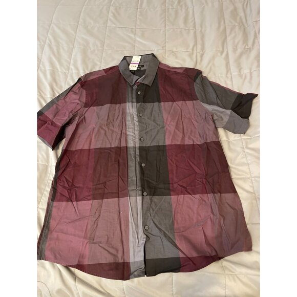 Alfani Mens XXL Plaid Short Sleeve Button-Up Shirt Cotton NEW - Picture 1 of 3